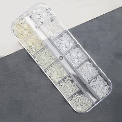 12 Grids Faux Pearl Nail Art Decoration Half Round Flat Bottom Nail Accessories