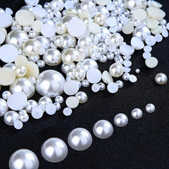 12 Grids Faux Pearl Nail Art Decoration Half Round Flat Bottom Nail Accessories