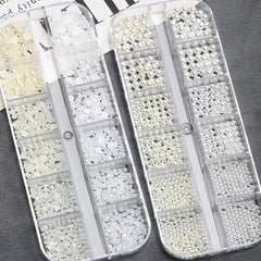 12 Grids Faux Pearl Nail Art Decoration Half Round Flat Bottom Nail Accessories