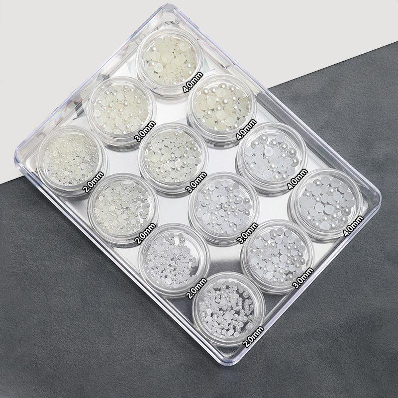 12 Grids Faux Pearl Nail Art Decoration Half Round Flat Bottom Nail Accessories