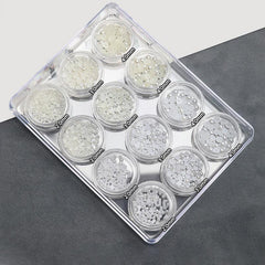 12 Grids Faux Pearl Nail Art Decoration Half Round Flat Bottom Nail Accessories