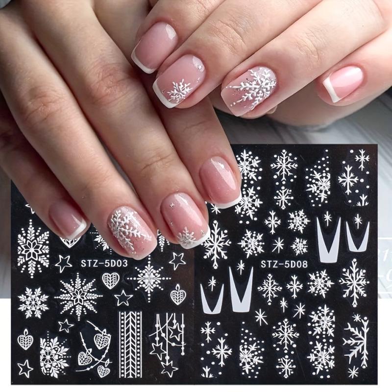 8 Pcs 5D Christmas Snowflake Snowman Nail Art Stickers