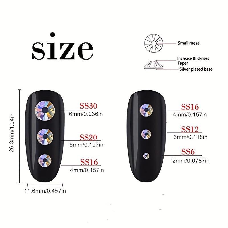 1440pcsm Flat Back Nail Art Rhinestones Crystal Glass Non Hotfix Gems