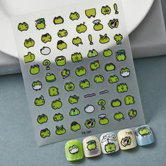 5D Embossed Frog Nail Stickers Green Nail Decal Self Adhesive