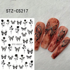 Butterfly Nails Stickers Ink Dip Gradient Abstract Flower Bone Nail Art Decals