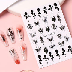Butterfly Nails Stickers Ink Dip Gradient Abstract Flower Bone Nail Art Decals