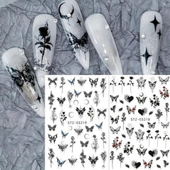 Butterfly Nails Stickers Ink Dip Gradient Abstract Flower Bone Nail Art Decals