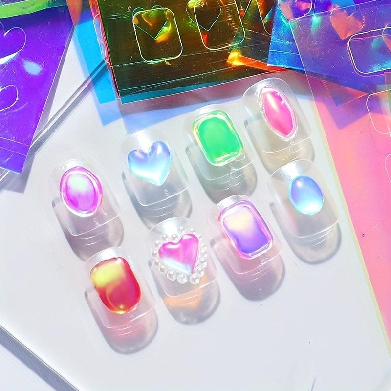 11pcs Holographic Ice Cube Nail Art Stickers Self Adhesive Decals
