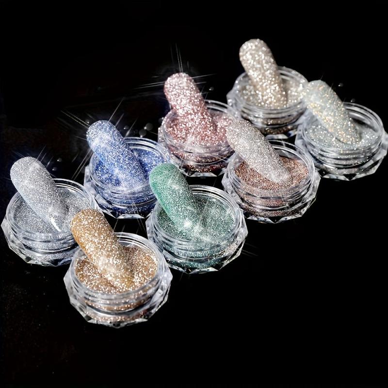 8 Boxes Laser Reflective Nail Powder for Shining Nail Decoration