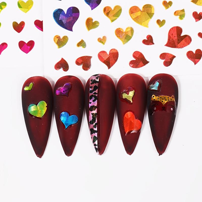2pcs Laser Heart Nails Art Stickers Romantic Sliders DIY Manicure Decor