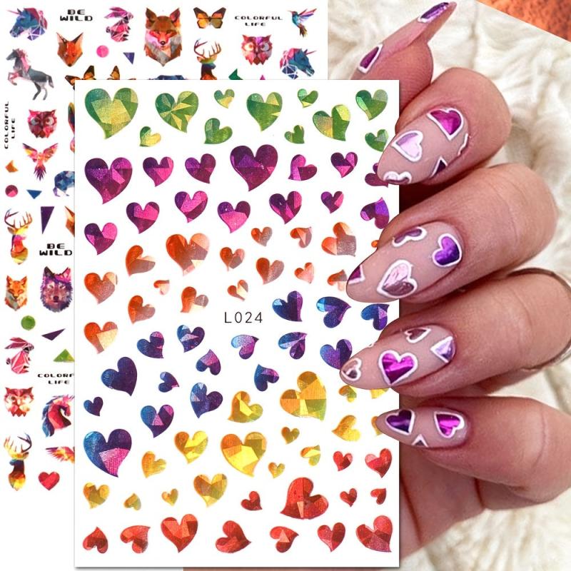 2pcs Laser Heart Nails Art Stickers Romantic Sliders DIY Manicure Decor