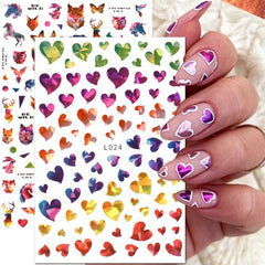 2pcs Laser Heart Nails Art Stickers Romantic Sliders DIY Manicure Decor