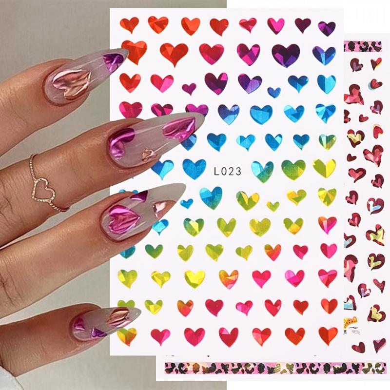 2pcs Laser Heart Nails Art Stickers Romantic Sliders DIY Manicure Decor