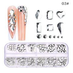 12 Grids 3D Flatback Nail Rhinestones Kit AB Crystal Rhinestones Nail Charms