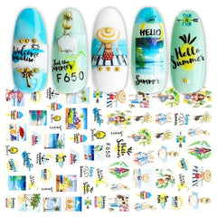 Summer Nail Art Stickers Conch Palm Flamingo Surfing