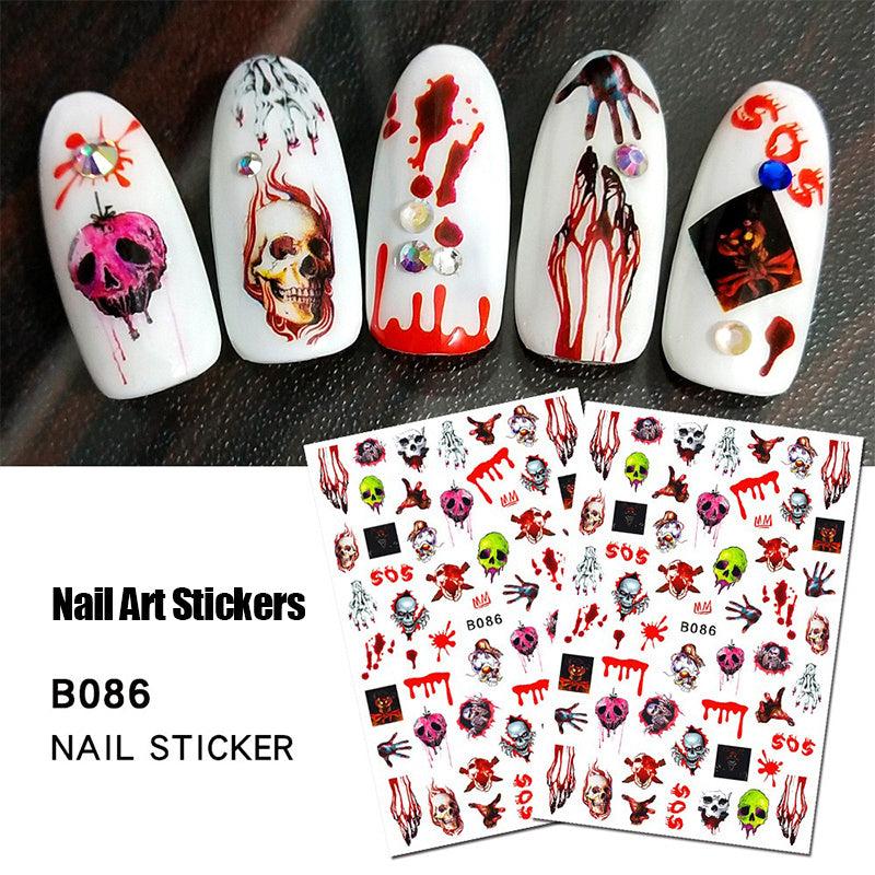 Halloween Nail Art Stickers 3D Self Adhesive Gothic Bloody Zombie Ghost Face