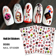 Halloween Nail Art Stickers 3D Self Adhesive Gothic Bloody Zombie Ghost Face