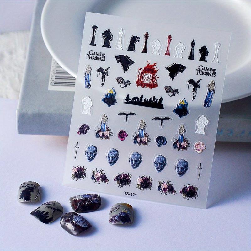 5D Embossed Nail Art Stickers Colorful Decals DIY Nail Decorations