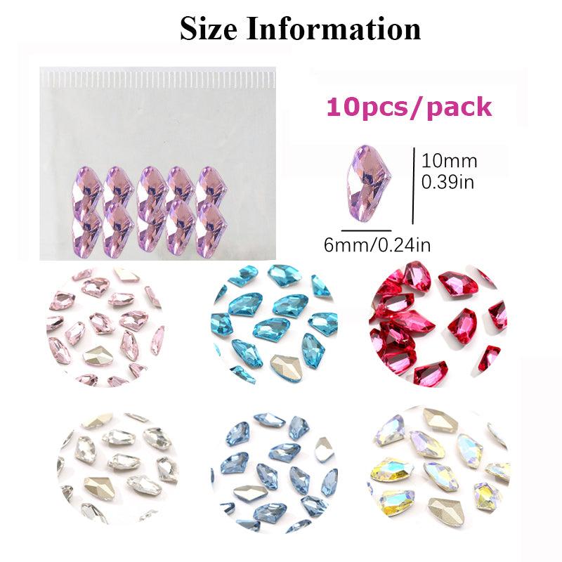 10 Pcs Nail Gems Rhinestones Iridescent Clear Crystals 3D Nail Charms