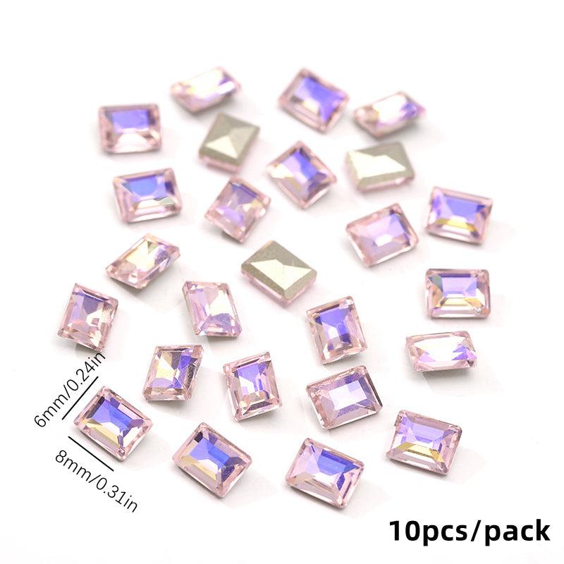 10pcs Aurora Nail Art Gemstones Rectangle Shape for DIY or Nail Salons