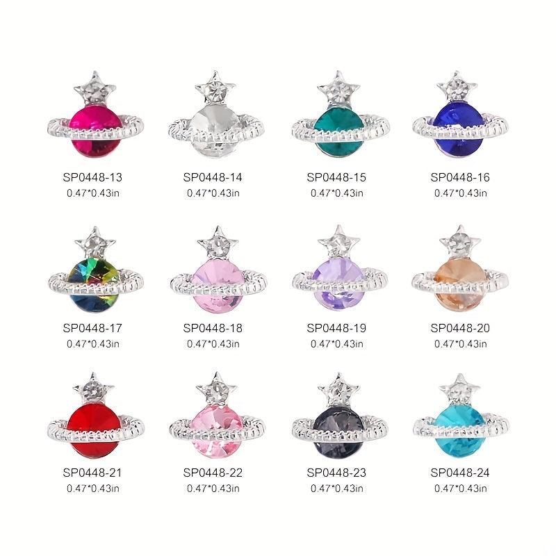 10 pcs Saturn Nail Charms 3D Rhinestone Nail Art Jewelry for DIY Crafts