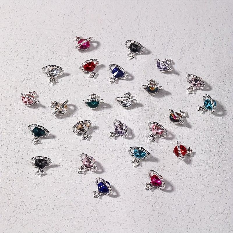 10 pcs Saturn Nail Charms 3D Rhinestone Nail Art Jewelry for DIY Crafts