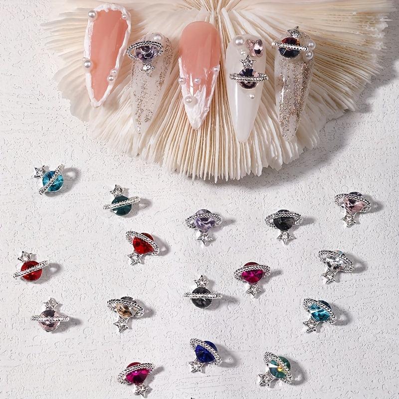 10 pcs Saturn Nail Charms 3D Rhinestone Nail Art Jewelry for DIY Crafts