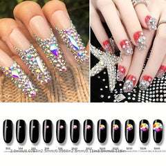 1000-2000pcs Iridescent Nail Art Rhinestones Crystal Gemstones
