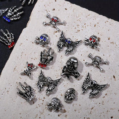 Retro Halloween Skull Nail Art Charms with Rhinestones Punk Nail Accessories