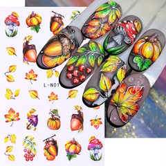 6pcs Maple Leaf Nail Art Stickers Fall Pumpkins DIY Nail Decals