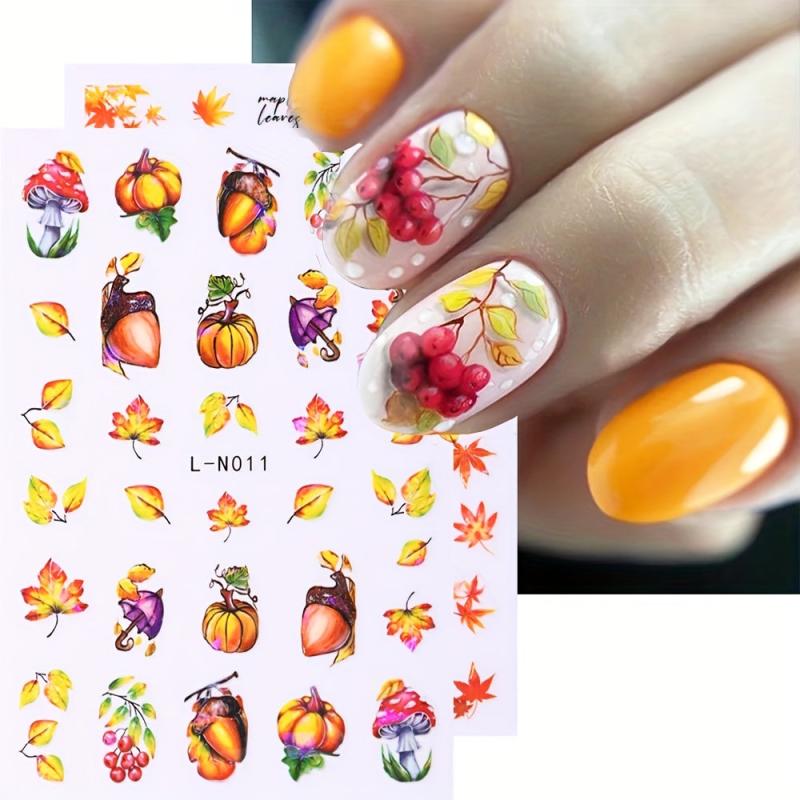 6pcs Maple Leaf Nail Art Stickers Fall Pumpkins DIY Nail Decals