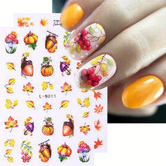 6pcs Maple Leaf Nail Art Stickers Fall Pumpkins DIY Nail Decals