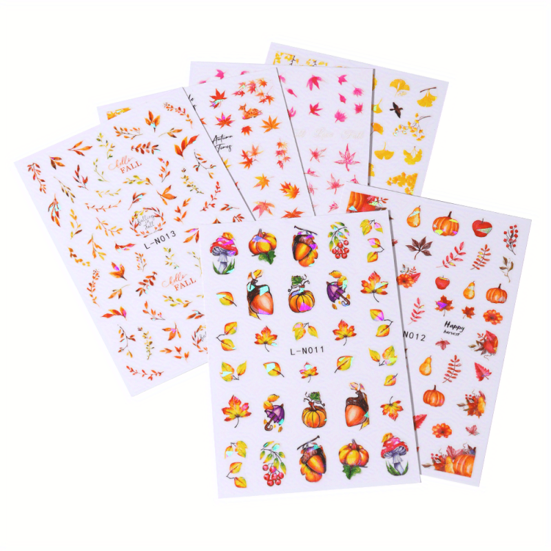 6pcs Maple Leaf Nail Art Stickers Fall Pumpkins DIY Nail Decals