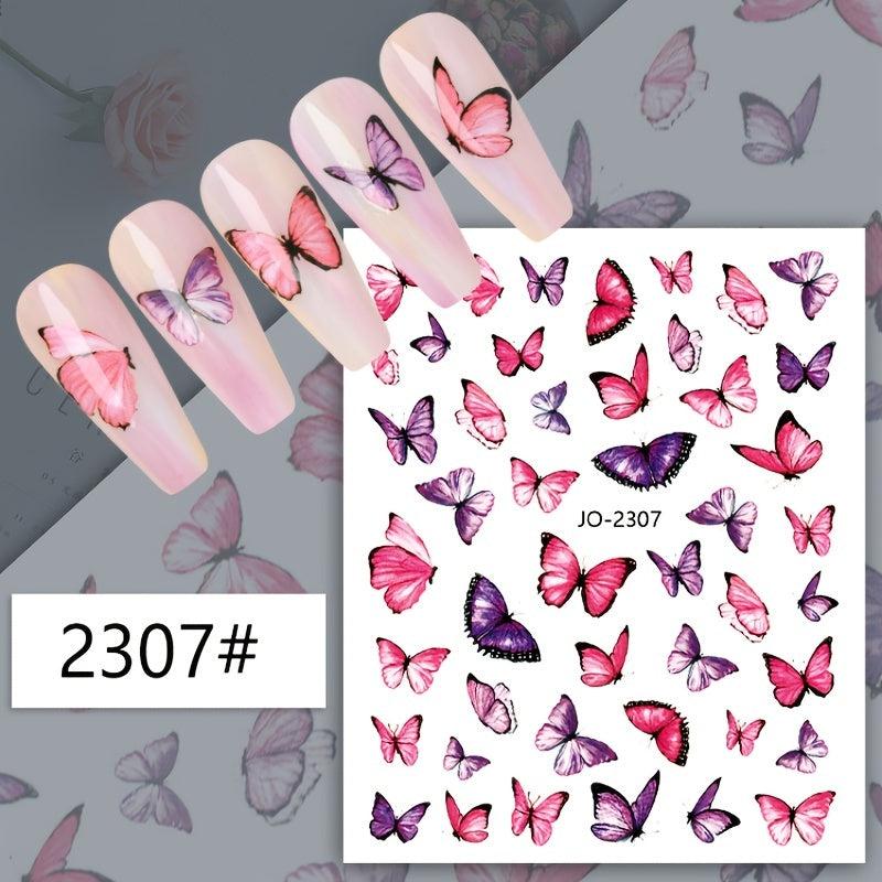 3D Butterfly Nail Stickers Pink Green Self Adhesive Decals for Nails