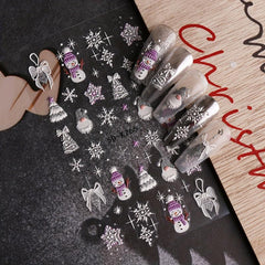 5D Embossed Glitter Christmas Nail Art Stickers - Snowman, Tree, Snowflake
