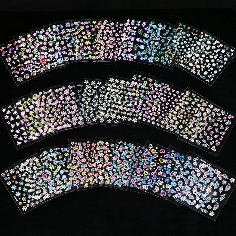 30 Sheets 3D Flower Nail Art Stickers Self Adhesive Colorful Nail Art Decals