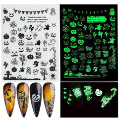 6 Pcs 3D Luminous Halloween Nail Art Stickers Decals