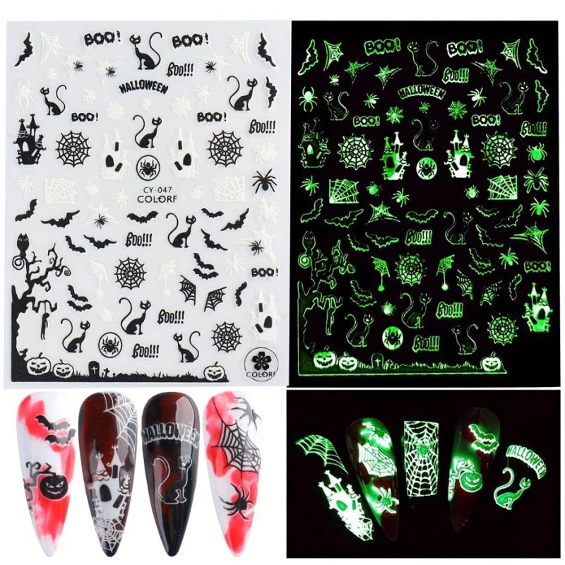 6 Pcs 3D Luminous Halloween Nail Art Stickers Decals