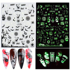 6 Pcs 3D Luminous Halloween Nail Art Stickers Decals