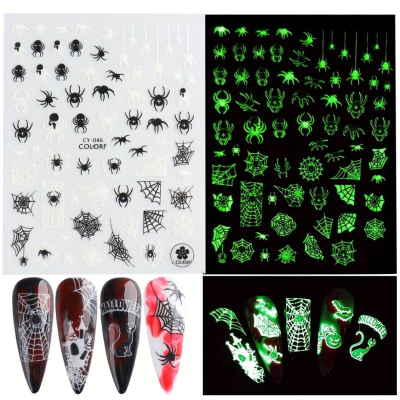 6 Pcs 3D Luminous Halloween Nail Art Stickers Decals