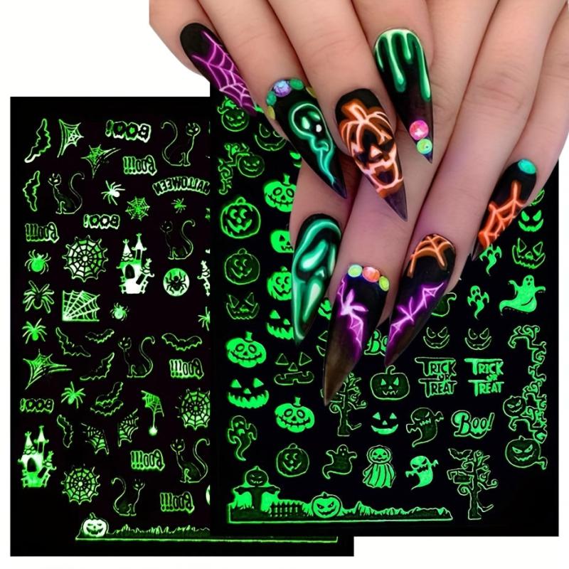 6 Pcs 3D Luminous Halloween Nail Art Stickers Decals