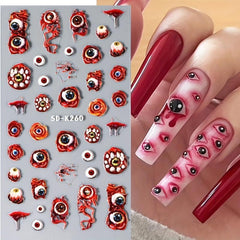 Halloween Nail Art Sticker Red Eyeball Spider Nail Art Decals Gothic Style