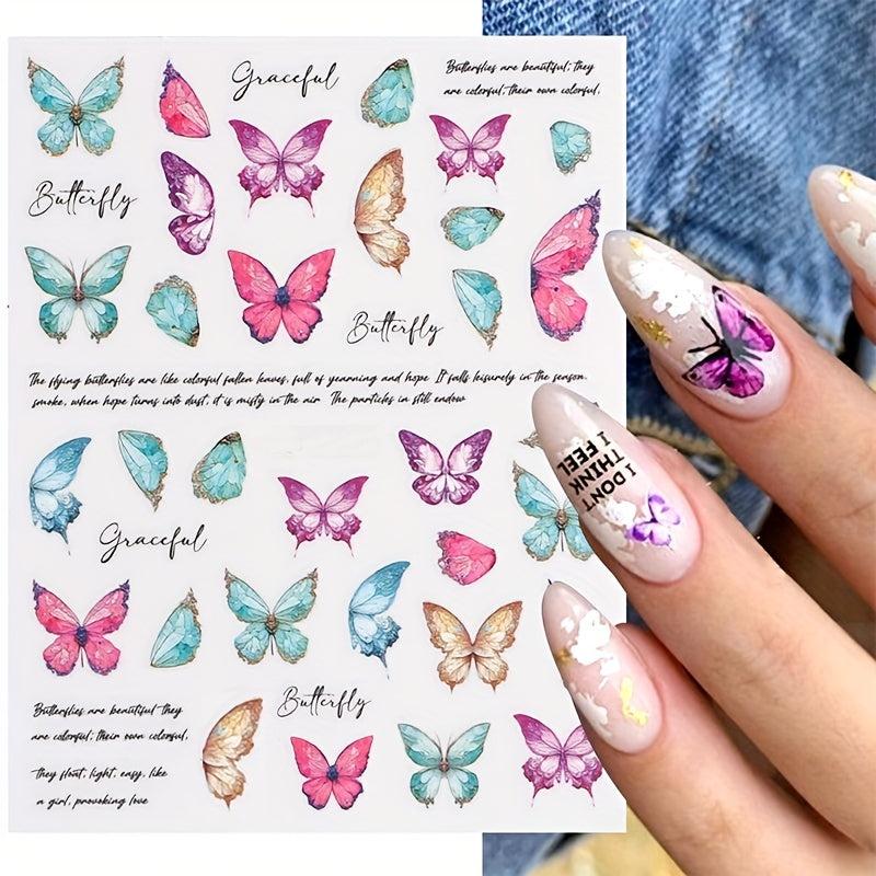 3D Butterfly Nail Art Stickers Colorful Nail Decals Self Adhesive