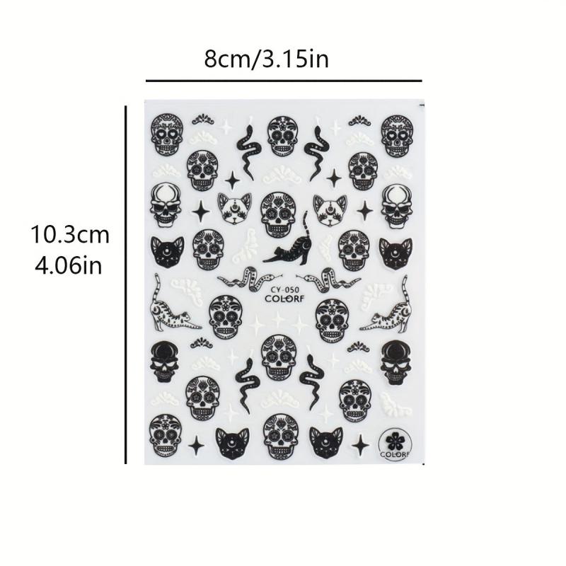 Halloween Nail Art Stickers Pumpkin Spider Skull Ghost Bat Cat Decals