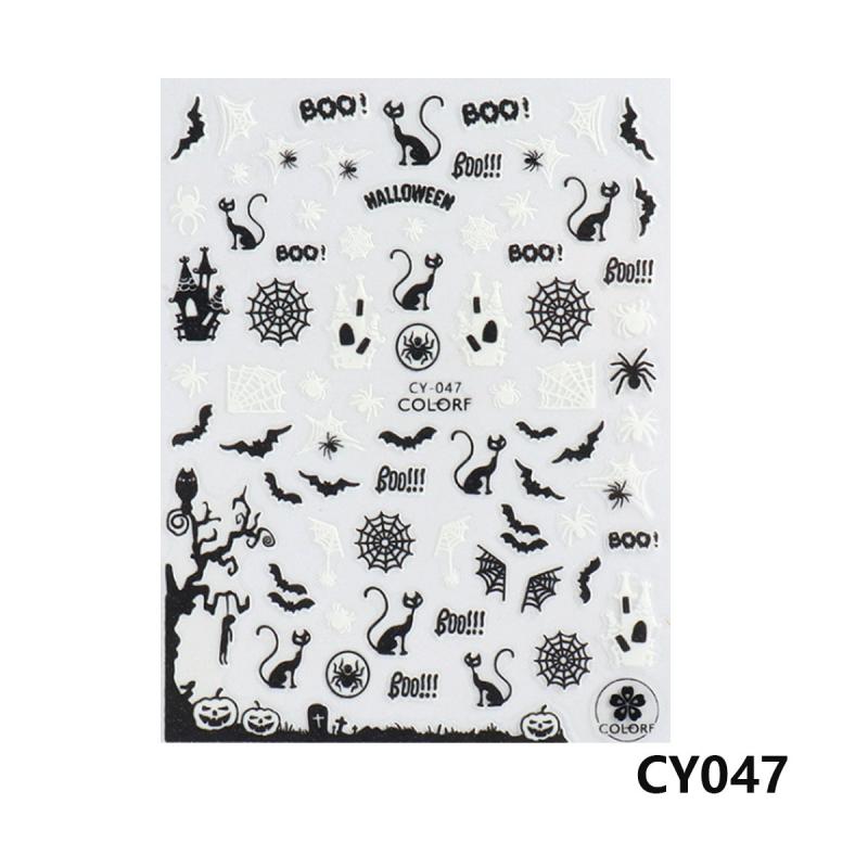 Halloween Nail Art Stickers Pumpkin Spider Skull Ghost Bat Cat Decals