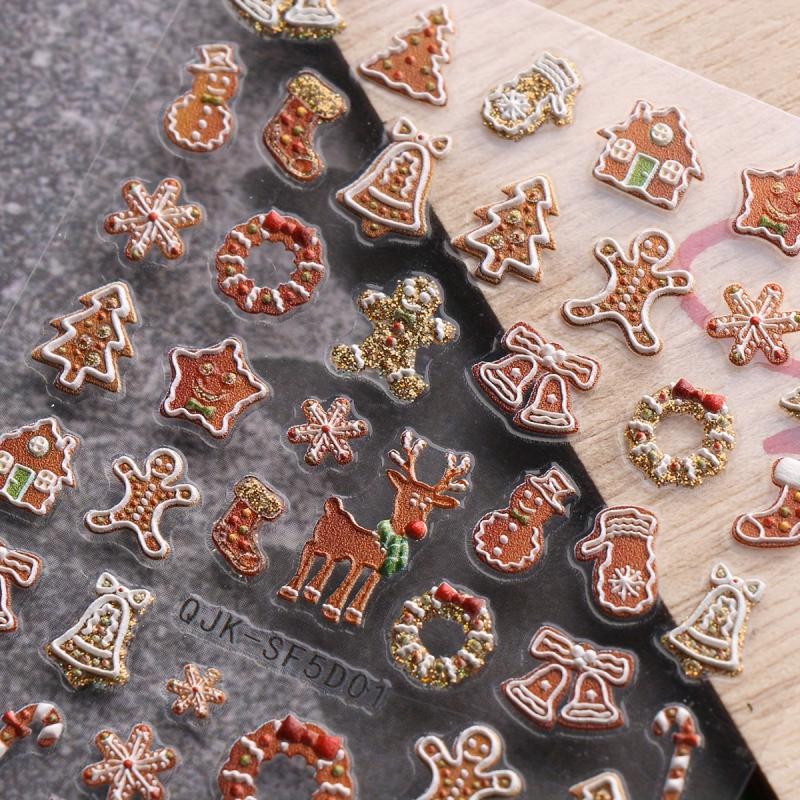 3D Embossed Nail Stickers Snowflake Santa Winter Xmas Nail Deco