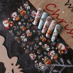 3D Embossed Nail Stickers Snowflake Santa Winter Xmas Nail Deco