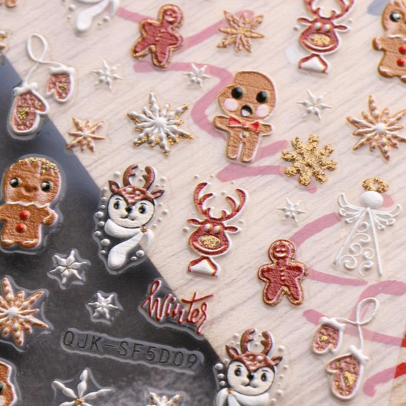3D Embossed Nail Stickers Snowflake Santa Winter Xmas Nail Deco