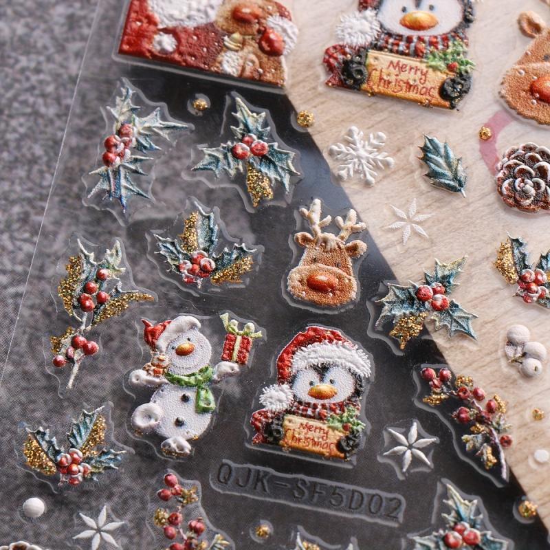 3D Embossed Nail Stickers Snowflake Santa Winter Xmas Nail Deco