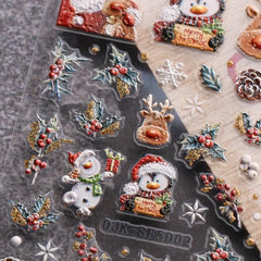 3D Embossed Nail Stickers Snowflake Santa Winter Xmas Nail Deco